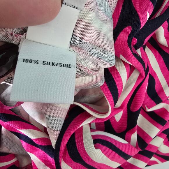Diane von Furstenberg New Julian Silk Wrap Dress Pink Navy Cream Abstract Size 4 - Picture 5 of 8